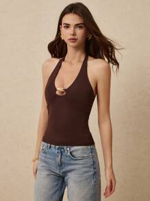 Poéselle Débardeur basique femme à col ajouré sans manches, décontracté pour l'été, Top d'été pour femme, débardeur sexy