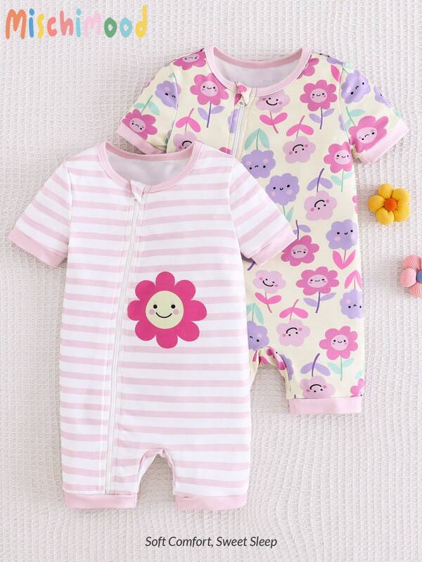Infant/Baby Girl 2pcs Set Sunflower All Over Print Jumpsuit & Leggings Toodler Girl Clothes Baby Spring Clothes Spring Clothes For Babies Tight Fit Pajamas Snug Fit Sleep Play Jumpsuit