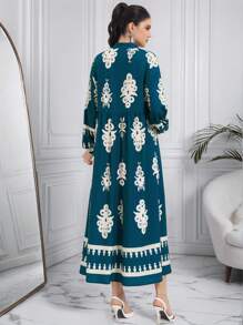 Al Najma Modest Casual Pattern Women Arabic Long Dress, Women Maxi Dress - Green - View 6