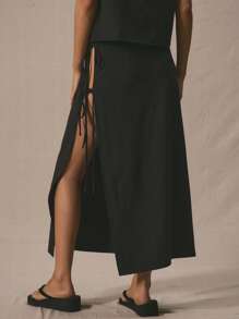 MUSERA Chân váy midi dáng suông, cạp thấp, buộc dây đôi bên hông, thích hợp cho mùa hè, kỳ nghỉ hoặc lễ Phục sinh. - Màu xanh lam - Xem 4