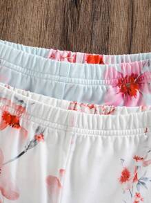 2pcs Set Baby Girl Elastic Ribbed Camisole With Floral Print & Tight Shorts, Comfortable Casual Summer Outfit - Pink - View 6