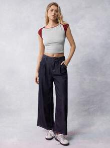 SHEIN EZwear Kontrast-Farbiges T-Shirt, amerikanisch, lässig, Retro-Stil - Verschiedenfarbig - Übersicht 7