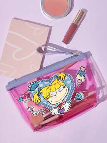 Nick 90s X SHEIN 1 pieza Bolsa cosmética con forma de empanadilla transparente de los años 90, bolsa de almacenamiento multifuncional, bolsa de almacenamiento de artículos pequeños, bolsa de almacenamiento para viajes, bolsa de almacenamiento digital, adecuada para el transporte diario de artículos pequeños, viajes, trabajo, maquillaje o estudio, adecuada para mujeres y estudiantes