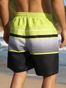 Surfspeed Plus Size Men's Striped Drawstring Waist Casual Beach Shorts Men Swim Trunks - Lime Green - View 2