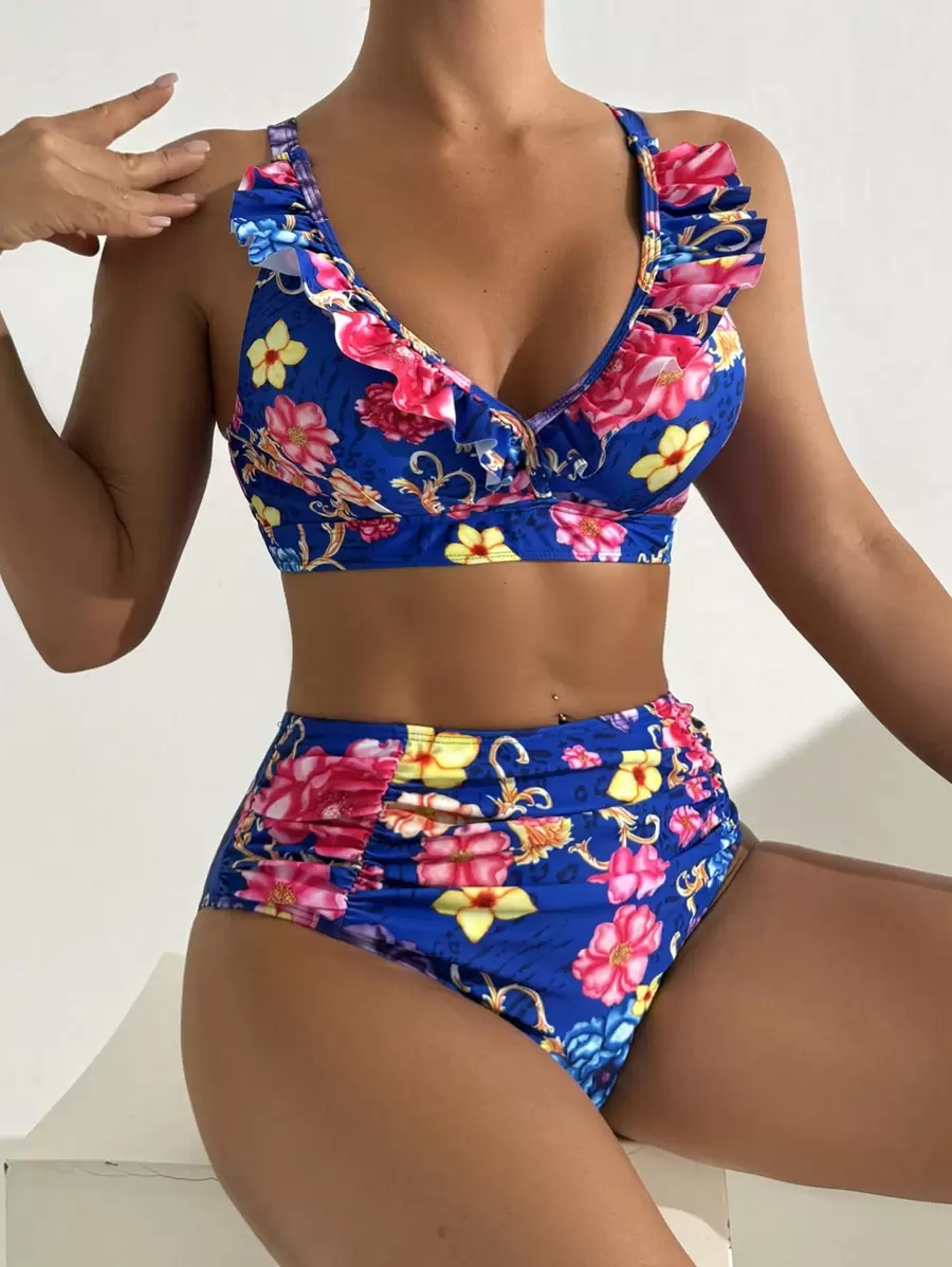 Swim Lushoire Bộ đồ bơi bikini gợi cảm in họa tiết hoa bãi biển mùa hè cho nữ - Nhiều màu - Xem 1