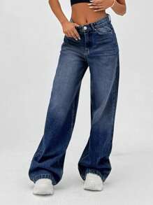 EURMUSE 100% bumbac BLANCI LAGOI DE FEMEIE, FIT WIDE WIDE FIT VINTAGE WASH - Spălare întunecată - Vizualizare 1