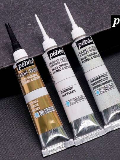 SHEIN 1 Pc Metal Color 3D Stereoscopic Glass Pigment Hook Pen 1mm Pen Tip 20ml DIY Painting Textile Ceramic Metal Acrylic Pigment Back To School