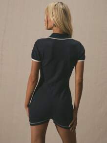 MUSERA Collared Button Through Fitted Cute Short Sleeved Playsuit For Spring Summer Vacation Holiday Festival Classy