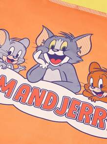 TOM & JERRY X SHEIN 1 pieza Bufanda cuadrada grande de mujer con estampado de dibujos animados y letras, color naranja - Naranja - Ver 3
