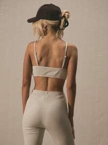 MUSERA Áo lót bralette cổ tròn, dây mỏng, có gân, thích hợp cho mùa xuân hè, đi nghỉ mát, thường ngày. - Màu Khaki - Xem 3