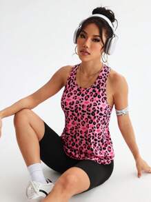 Core Rhythm Leopard Print Relaxed Fit Casual Sports Tank Top - Multicolor - View 4