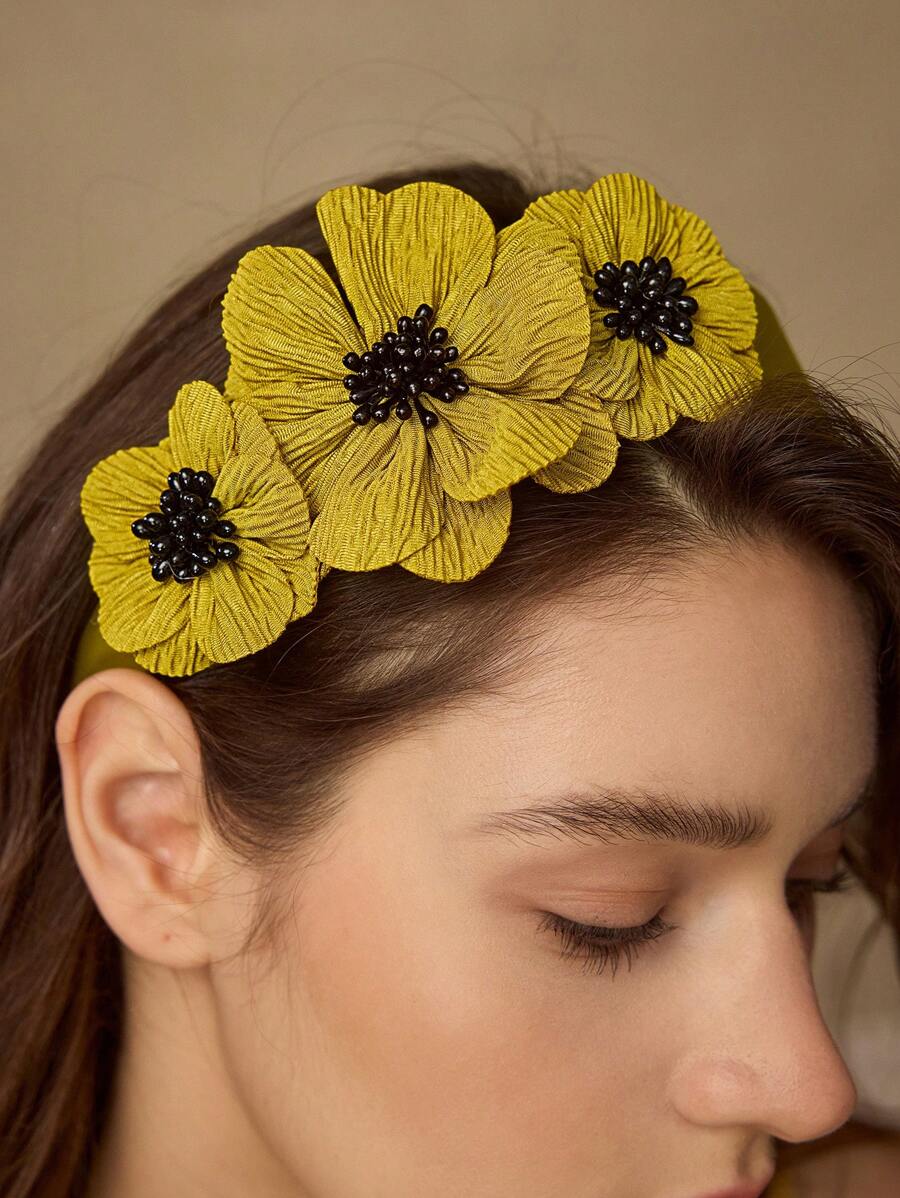 MOTF PREMIUM 花朵图案宽头带 - 黃色 - 查看 1