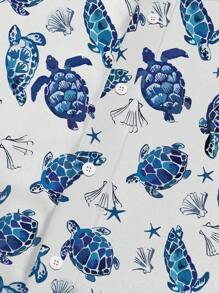 Manfinity RSRT Camisa informal de manga corta de una sola de botones con estampado de tortuga para hombres de talla grande