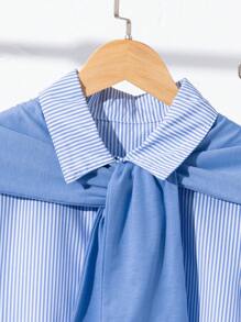 Conjunto de 3 piezas para adolescentes/chicas adolescentes: camisa de manga corta azul a rayas holgada y casual, capa azul decorativa, pantalón cargo holgado y tejido de pierna ancha, adecuado para el verano