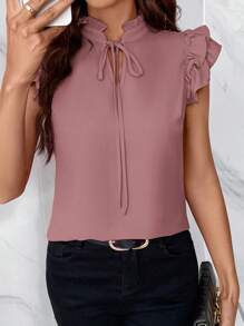 SHEIN Clasi Blusa con cuello de corbata y volantes para el Día de la Mujer - Rosa vieja - Ver 5