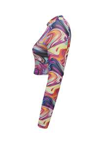 女士时尚扎染印花透视短款上衣 - 彩色 - 查看 7