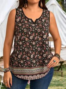 EMERY ROSE Plus Size Vacation Casual Ditsy Floral Notched Tank Top Summer Concert Women West Country