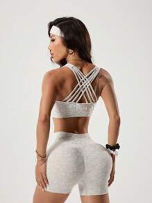 Slayform Women Leopard Print Tank Top & Shorts Sports Suit Workout Women Sets - Light Grey - View 5