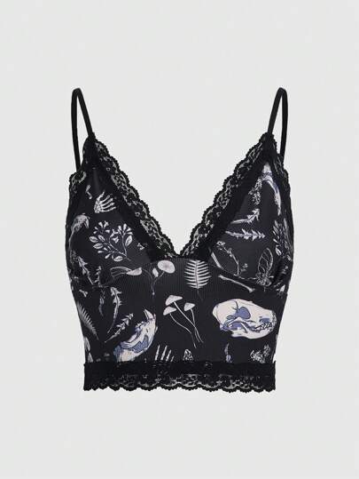Goth Allover Print Contrast Lace Cami Top