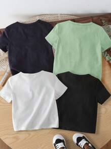 SHEIN Leap Crew 男婴休闲简约短袖圆领上衣，适合夏季 - 彩色 - 查看 2