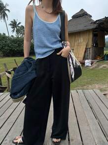 Jouncy Vintage Casual Striped Knit Vest - Baby Blue - View 1