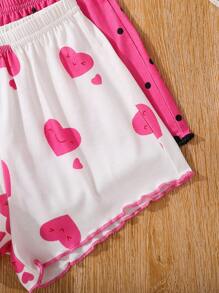 SHEIN 4pcs Young Girl Cute Pattern Camisole And Shorts Knitted Summer Homewear Set - Hot Pink - View 3