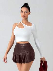 Zolique New Design Women's Burgundy Textured Leather Skirt Pants