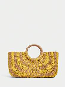 Maija 度假休闲拼色编织手提包