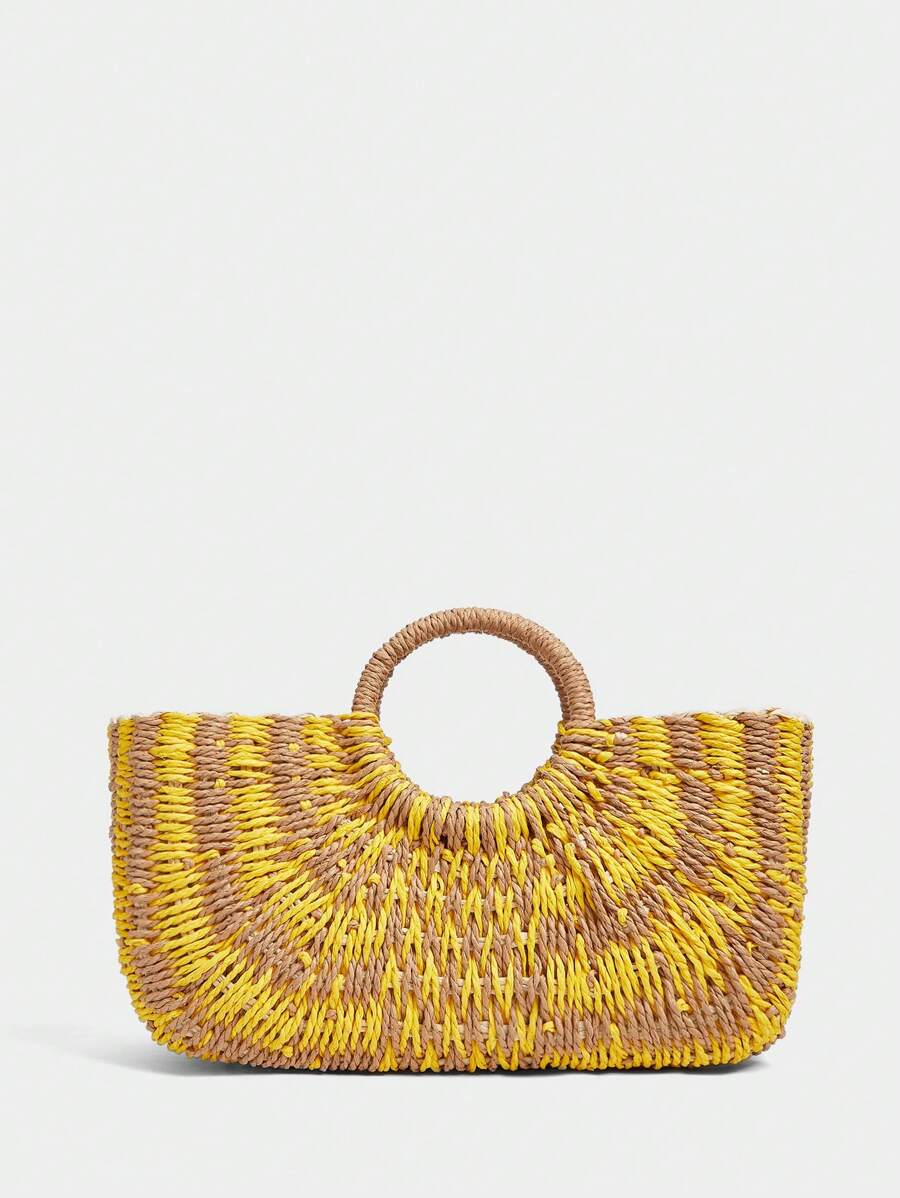 Maija 度假休闲拼色编织手提包