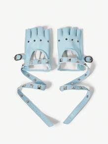 SHEIN ICON Women's Fashion Riveted Open Finger Gloves - Blue - View 1