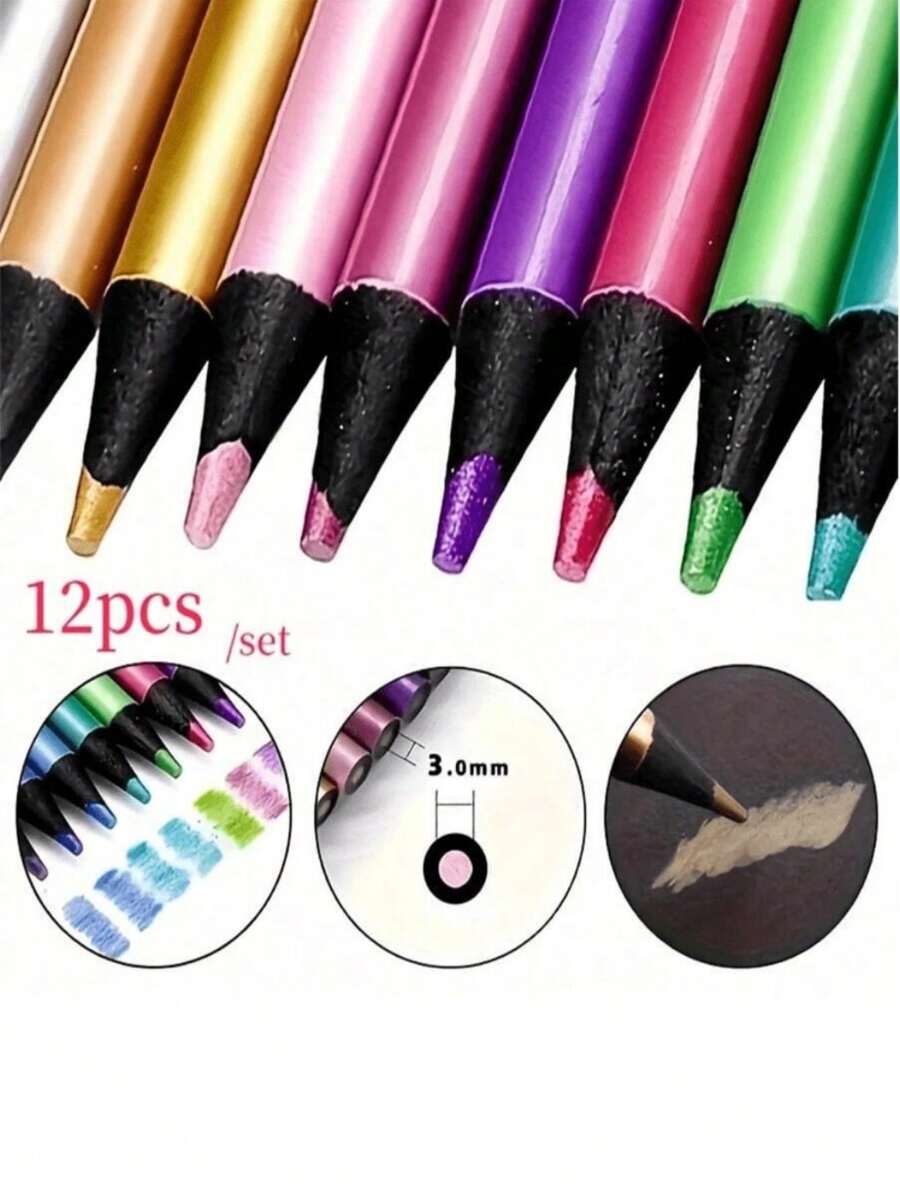Set de 12 lápices de colores metálicos para arte, bocetos y dibujos - Multicolor - Ver 1