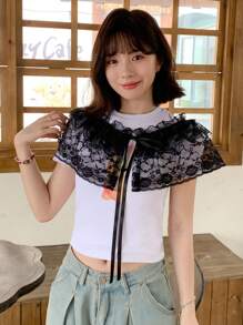 FRIFUL 女士蕾丝荷叶边短款迷你裙、分层蛋糕裙、夏日节日 - 黑色 - 查看 8