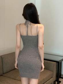 DAZY 女士针织裹身系带镂空连衣裙 夏季，返校季女装毛衣连衣裙 度假 - 灰色 - 查看 7