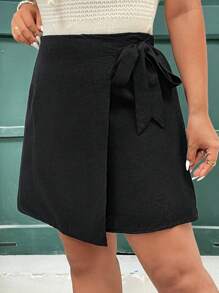 SHEIN Frenchy Plus Size Casual Holiday Asymmetrical Hem Tie-Up Skirt