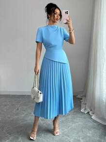 Elenzga 女士德比赛马图案百褶系带连衣裙，适合春夏季通勤和度假穿着