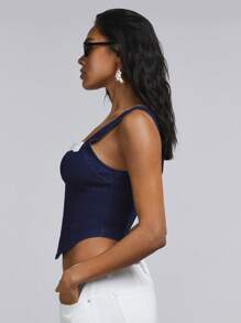 Athîral Camisola de mezclilla informal sin mangas con parches de encaje para mujeres