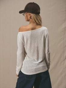 MUSERA Slouchy Fit Longline Long Sleeve Jersey Top Spring Summer Cute Vacation 90's Y2k Al Fresco Work Everyday Casual Asymmetrical Shoulder Tops Holiday Festival Airport Fall Back To School