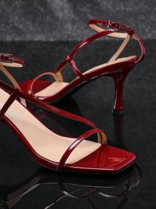 SHUZIA Sandales à talons stilettos élégantes pour femmes avec boucle au dos, bout carré et design - Rouge foncé - Voir 5