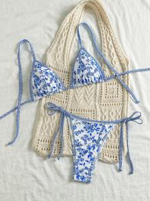 Swim Mod Women's Fresh Strawberry Print Halter Bikini Set For Summer Beach Vacation