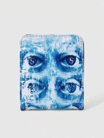 Grunge Punk 1 pièce Portefeuille bifold en PU avec impression numérique du signe du dollar en forme d'œil de hacker, porte-monnaie et porte-cartes portable, portefeuille court zippé de mode décontractée pour l'extérieur, unisexe