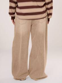 MUSERA 宽松低腰中度水洗牛仔裤，Y2K/2000年代风格 - 杏色 - 查看 4