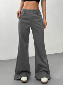 Flirla 2025 Spring/Summer Fashionable Retro Solid Stripe Women Casual Pants Fall Cloth For Women - Dark Grey - View 3