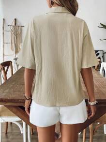 Chiquease Women's French Elegant Commute & Vacation Thin Blazer, Pure Cotton - Apricot - View 2