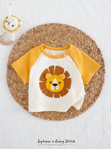Cozy Pixies Suéter de manga corta de cuello redondo de punto suave con estampado de león de dibujos animados para bebé recién nacido niña - Multicolor - Ver 4