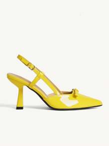 CUCCOO CHICEST Elegant Pointed-Toe High Heel Women Pumps With Bow Decor, Stylish Yellow Patent Leather Slip-On Sandal, All-Match Versatile Office & Casual Wear - Yellow - View 7