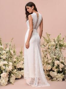 Glamine Women Lace Maxi Sheer Dress In White - White - View 2