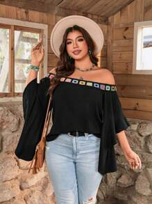 SHEIN LUNE Plus Size Dames Ruffle Off-Shoulder Flare Mouw Losse Blouse