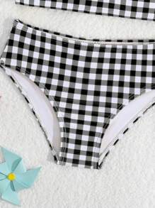 Young Girl Plaid Bikini Beach Swimwear Set, Random Print - Multicolor - View 7