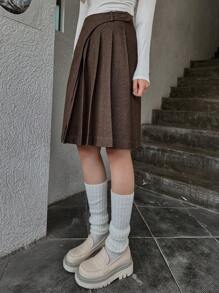 Dazy Designer 褶饰细节半身裙 - 棕色 - 查看 5