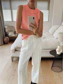 SHEIN Unity Women Casual Versatile Solid Color Knit Vest - Orange - View 4